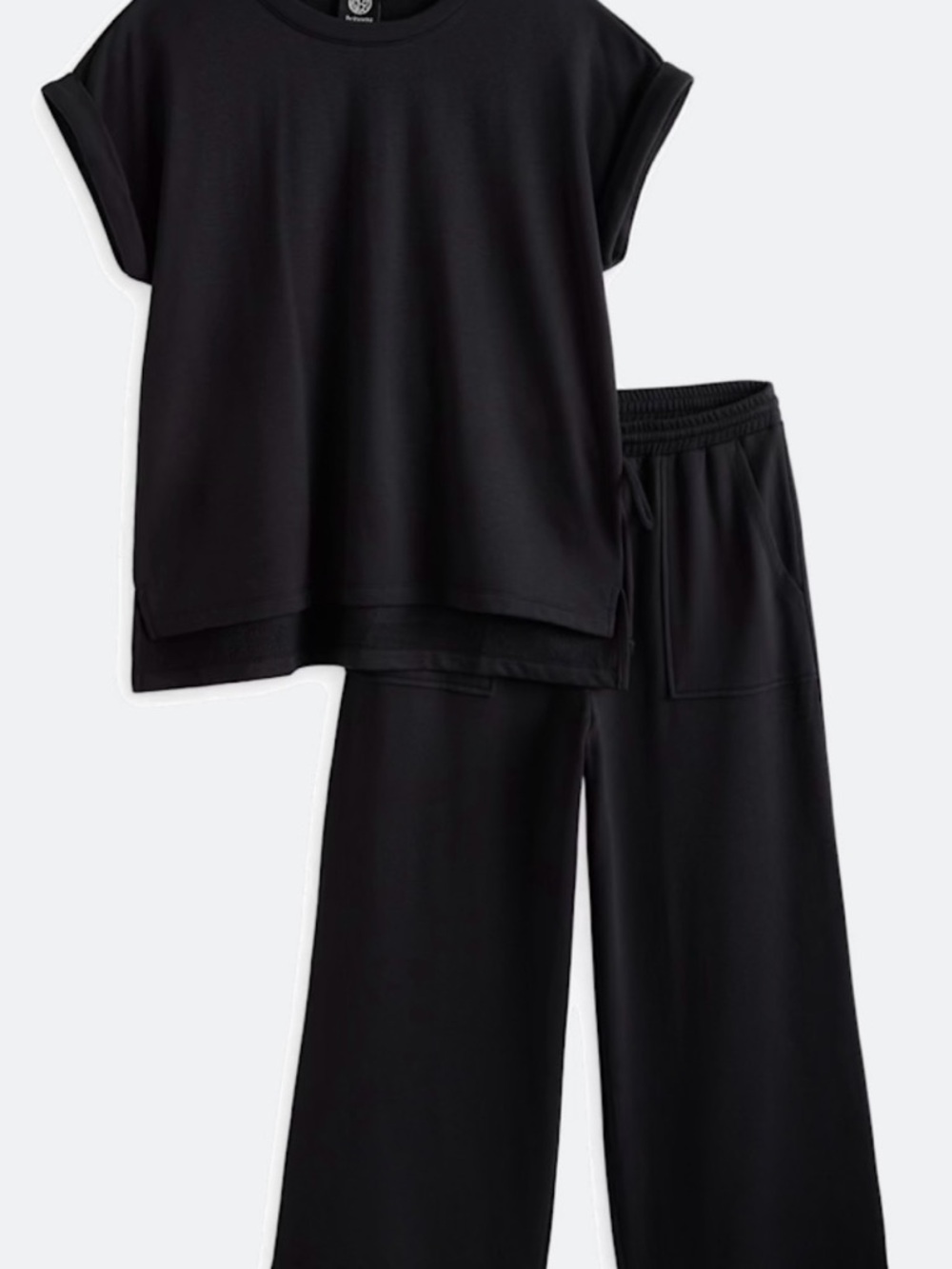 bobeau Black Short Sleeve Tee and Wide-Leg Cropped Pant Set